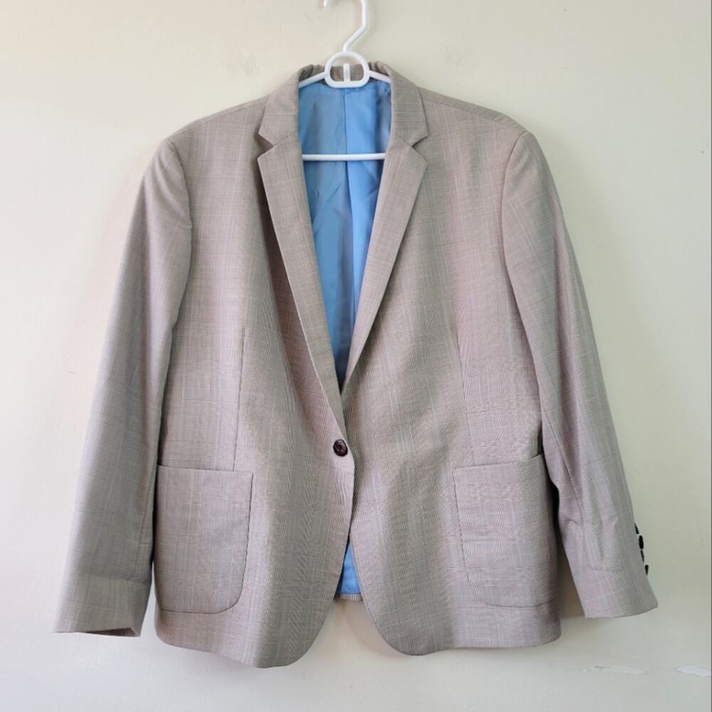Holland and Sherry London Taupe Glen Plaid Wool blazer XLP